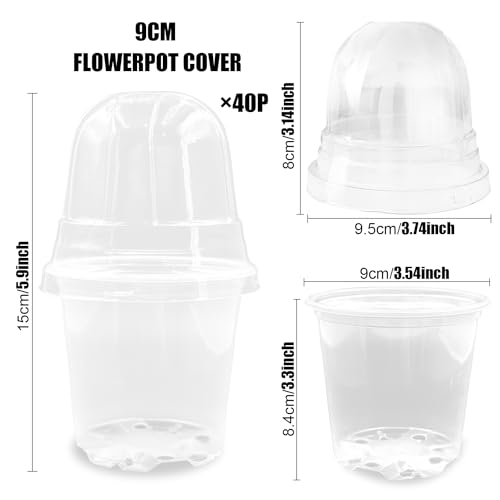 RooTrimmer Transparent Nursery Pots 35Inch with Humidity Domes for Seeds Starting Clear Plastic Plant Pots with Drainage Holes 354Inch 40PcsClear Pots with Lids - Image 3
