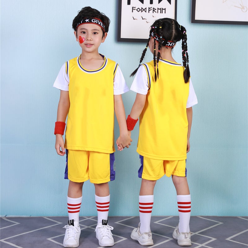 Children'S Fake Two-Piece Short-Sleeved Light Board Sportswear Suit For Primary And Secondary School Students Training Men'S And Women'S Basketball Jerseys With Competition Printing Numbers - Image 5