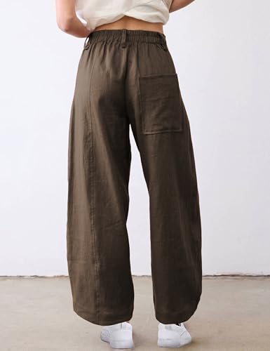 Tanming Womens Linen Pants Casual Capri Baggy Wide Leg Trousers Palazzo Pants Beach Vacation Outfits (Coffee-XL) - Image 3