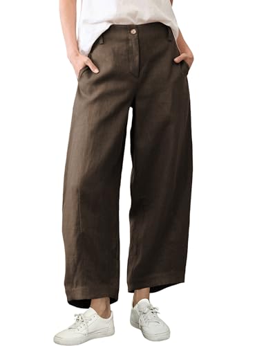 Tanming Womens Linen Pants Casual Capri Baggy Wide Leg Trousers Palazzo Pants Beach Vacation Outfits (Coffee-XL) - Image 1