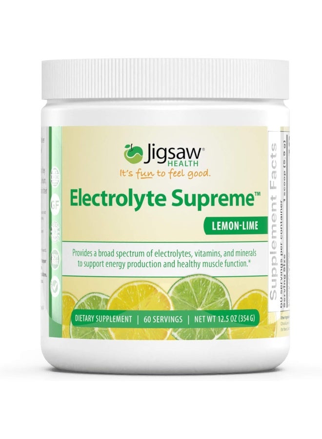 Jigsaw Health مسحوق مشروب إلكتروليت سوبريم - بنكهة الليمون واللايم اللذيذة - مجموعة واسعة من الإلكتروليتات + المعادن النادرة - 60 حصة (ليمون لايم، جرة) - Image 1
