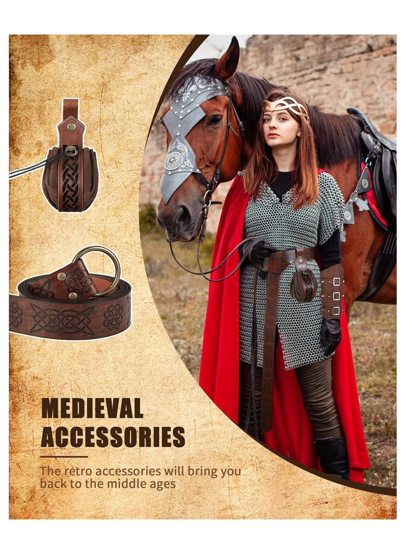 Medieval Knight Accessories, 2 Pcs Medieval Viking Belt Medieval Faux Leather Belt Pouch, Renaissance Leather Belt Medieval Bag Renaissance Accessories, Brown, Retro  - Image 5
