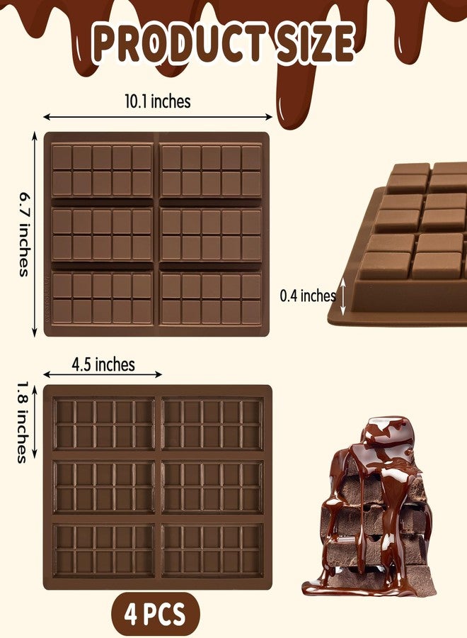 PLUVAVA 4 Pieces Silicone Chocolate Bar Molds Thick Dubai Chocolate Mold Non-Stick Candy Bar Mold Small Knafeh Chocolate Bar Mold for Stuffed Pistachio Chocolate Bar DIY Handmade Gifts (Brown, 10 Grids Shape) - Image 2