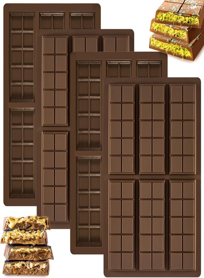 PLUVAVA 4 Pieces Silicone Chocolate Bar Molds Thick Dubai Chocolate Mold Non-Stick Candy Bar Mold Small Knafeh Chocolate Bar Mold for Stuffed Pistachio Chocolate Bar DIY Handmade Gifts (Brown, 10 Grids Shape) - Image 1