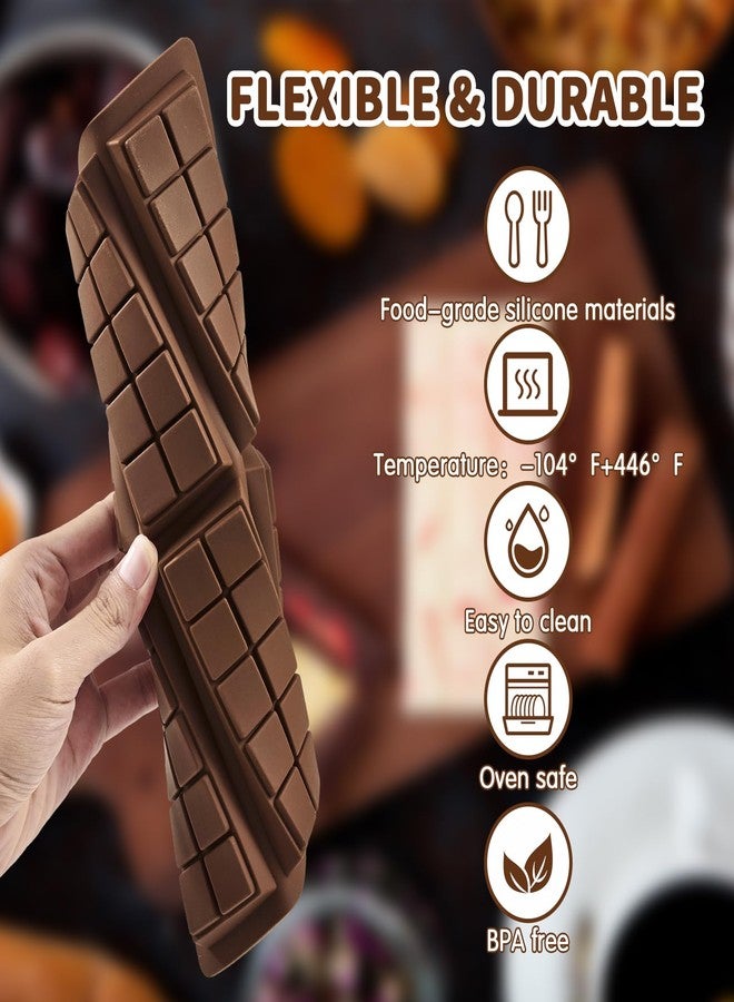 PLUVAVA 4 Pieces Silicone Chocolate Bar Molds Thick Dubai Chocolate Mold Non-Stick Candy Bar Mold Small Knafeh Chocolate Bar Mold for Stuffed Pistachio Chocolate Bar DIY Handmade Gifts (Brown, 10 Grids Shape) - Image 3