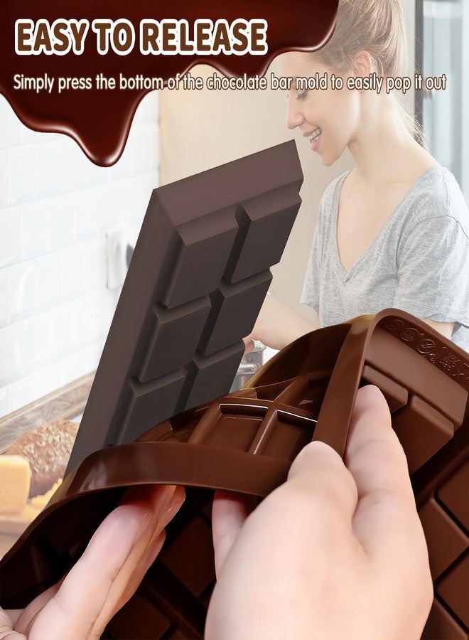 PLUVAVA 4 Pieces Silicone Chocolate Bar Molds Thick Dubai Chocolate Mold Non-Stick Candy Bar Mold Small Knafeh Chocolate Bar Mold for Stuffed Pistachio Chocolate Bar DIY Handmade Gifts (Brown, 10 Grids Shape) - Image 4