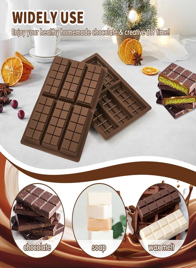 PLUVAVA 4 Pieces Silicone Chocolate Bar Molds Thick Dubai Chocolate Mold Non-Stick Candy Bar Mold Small Knafeh Chocolate Bar Mold for Stuffed Pistachio Chocolate Bar DIY Handmade Gifts (Brown, 10 Grids Shape) - Image 5