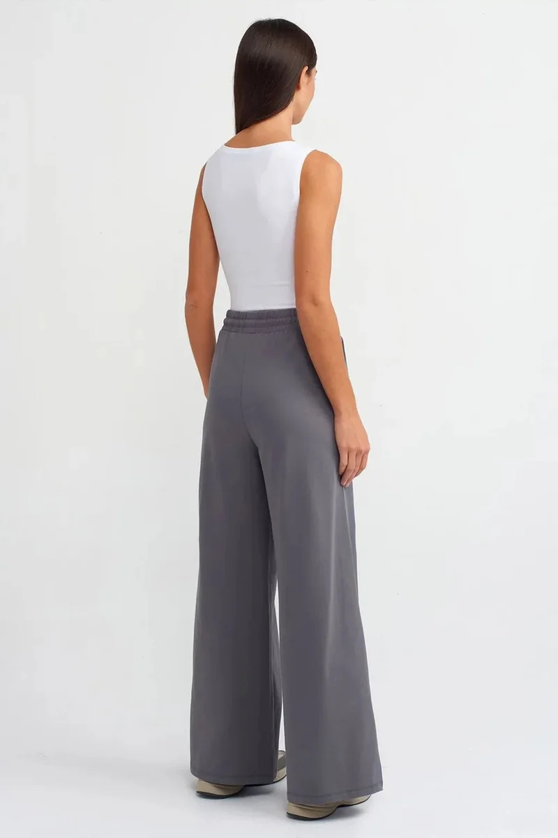 Dilvin Charcoal Grey DILVIN Textured Cotton Wide-Leg Trousers for Women | Best Price UAE
