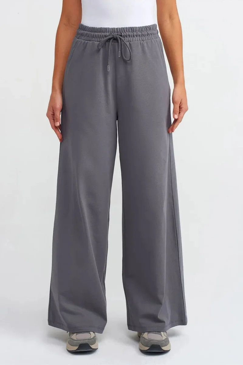 Dilvin Charcoal Grey DILVIN Textured Cotton Wide-Leg Trousers for Women | Best Price UAE