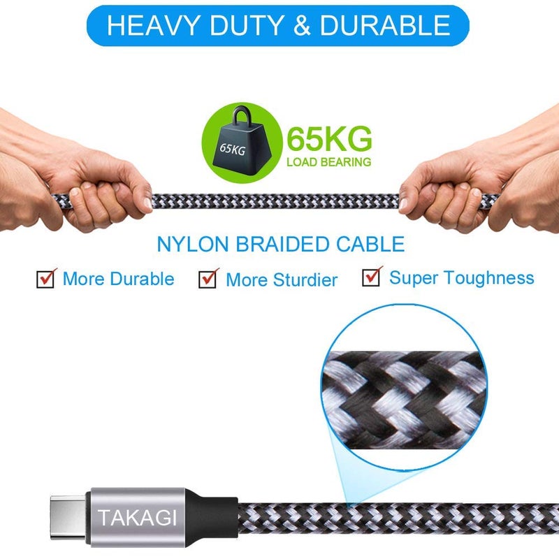 TAKAGI USB to USB C Cable (3Pack 6ft) USB A to Type C Cable Fast Charging Nylon Braided Data Sync Transfer Cord USB C Charger for iPhone 17 Pro Max/17 Air/16e/16 15 Pro/15 Plus/Galaxy S20 S10 Note 20 - Image 4