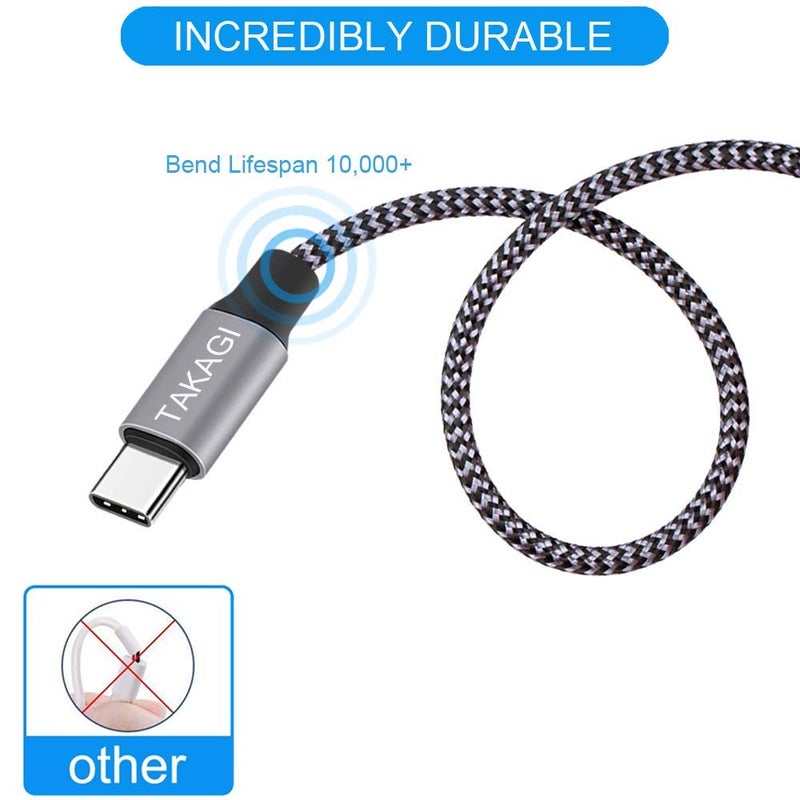 TAKAGI USB to USB C Cable (3Pack 6ft) USB A to Type C Cable Fast Charging Nylon Braided Data Sync Transfer Cord USB C Charger for iPhone 17 Pro Max/17 Air/16e/16 15 Pro/15 Plus/Galaxy S20 S10 Note 20 - Image 3