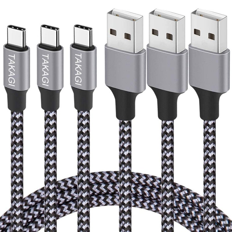 TAKAGI USB to USB C Cable (3Pack 6ft) USB A to Type C Cable Fast Charging Nylon Braided Data Sync Transfer Cord USB C Charger for iPhone 17 Pro Max/17 Air/16e/16 15 Pro/15 Plus/Galaxy S20 S10 Note 20 - Image 1