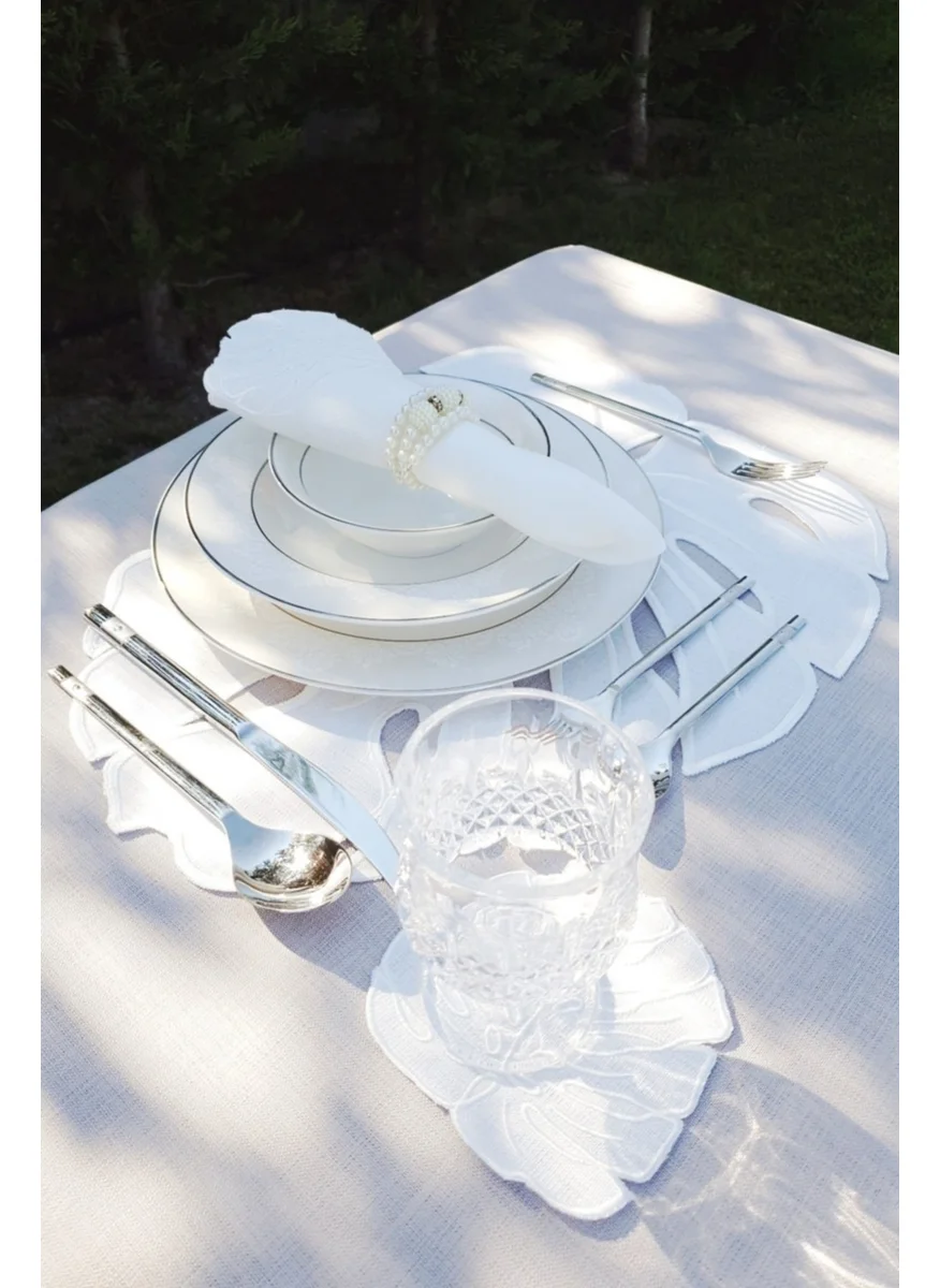 Tanem Home Imported Linen Fabric Leaf Pattern Embroidered 16 Piece Placemat Set for 4 People
