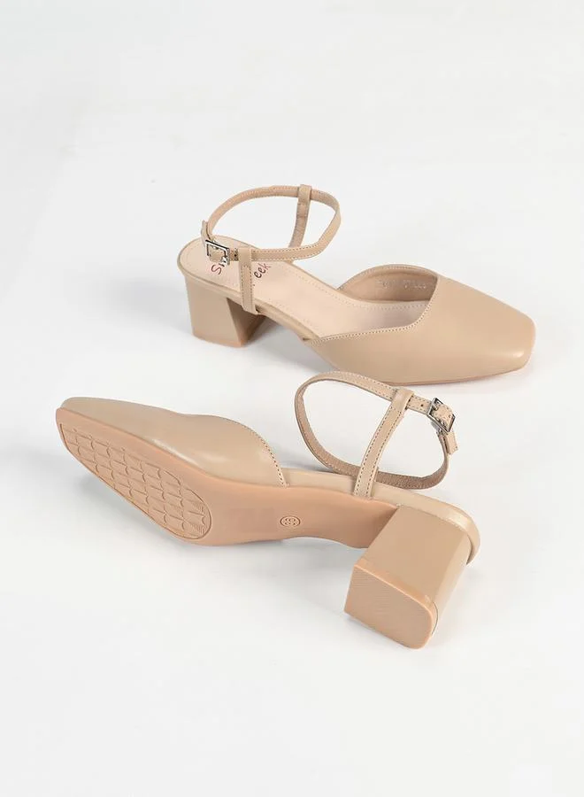 Sneak-a-Peek Plain Ankle Strap Block Heel Shoes
