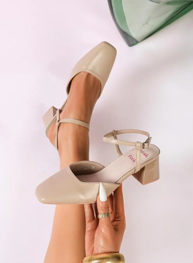 Sneak-a-Peek Plain Ankle Strap Block Heel Shoes