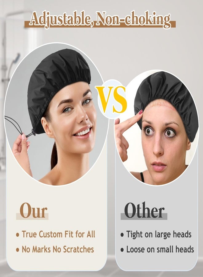 Sheomern 2 Pcs 13.5" Dual Waterproof Adjustable Terry Lined Shower Cap for Women Men, Large Shower Caps Reusable EVA Double Layer Bath Cap for Braids, Long Hair, Dreadlocks, Locs - Image 4