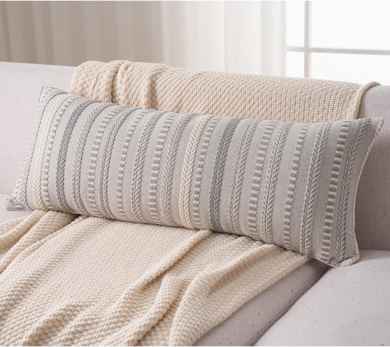 Cethom Boho Lumbar Pillow Covers 14x36 Long, Farmhouse Decorative Couch Pillow Cases, Grey Accent Pillows of Bed, Sofa Bedroom Living Room Home Decor Cushion Cover, Pack of 1 - Image 1