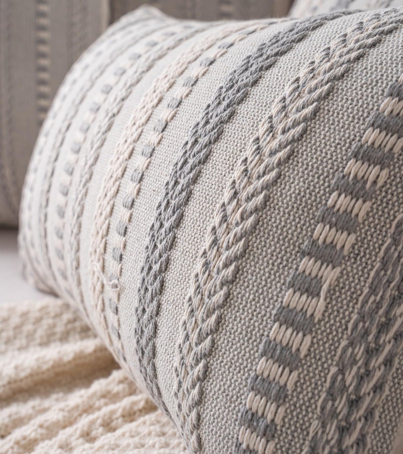 Cethom Boho Lumbar Pillow Covers 14x36 Long, Farmhouse Decorative Couch Pillow Cases, Grey Accent Pillows of Bed, Sofa Bedroom Living Room Home Decor Cushion Cover, Pack of 1 - Image 2