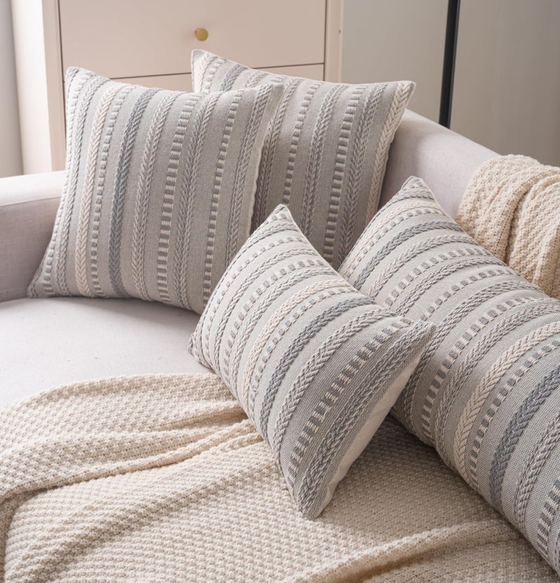 Cethom Boho Lumbar Pillow Covers 14x36 Long, Farmhouse Decorative Couch Pillow Cases, Grey Accent Pillows of Bed, Sofa Bedroom Living Room Home Decor Cushion Cover, Pack of 1 - Image 4