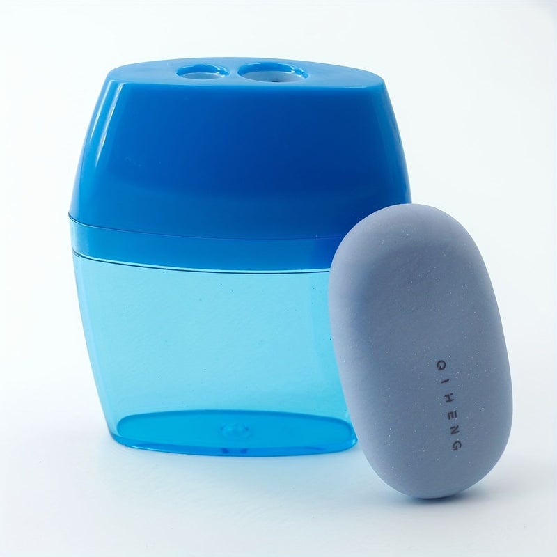 2pcs Set Eraser And Pencil Sharpener Set Black Eraser And Beige Sharpener Cute Oval Eraser For Daily Use Christmas Halloween Gift - Image 3