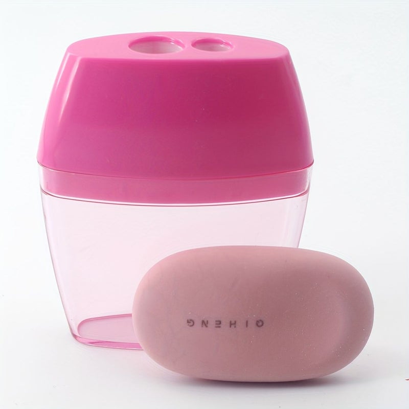 2pcs Set Eraser And Pencil Sharpener Set Black Eraser And Beige Sharpener Cute Oval Eraser For Daily Use Christmas Halloween Gift - Image 2