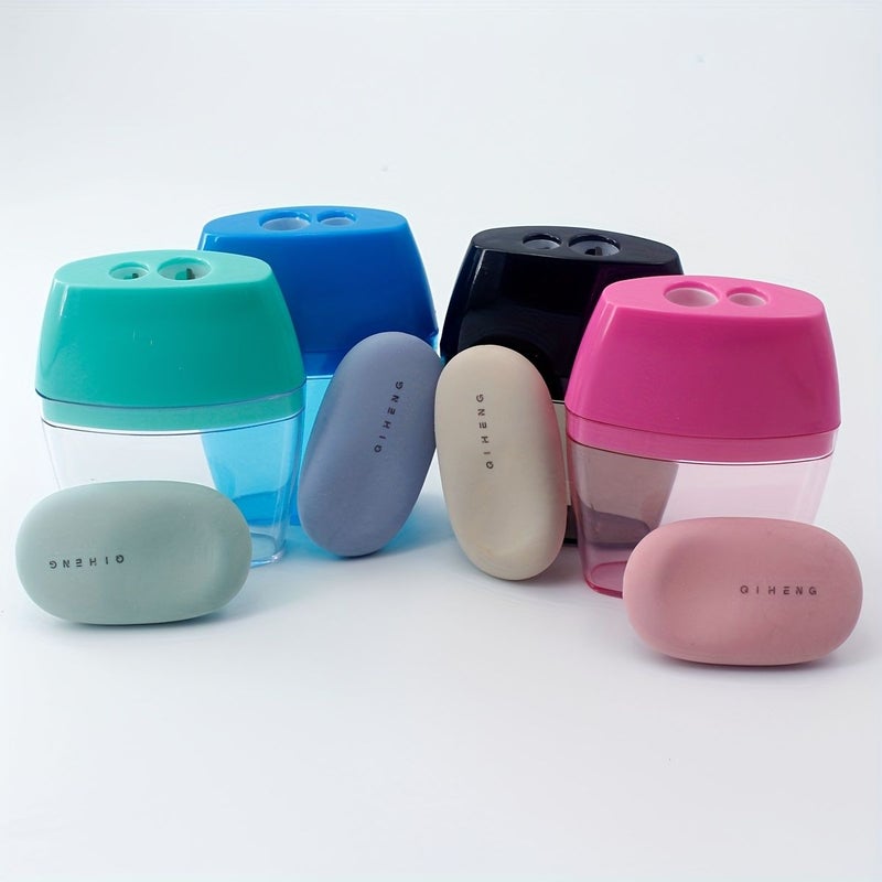 2pcs Set Eraser And Pencil Sharpener Set Black Eraser And Beige Sharpener Cute Oval Eraser For Daily Use Christmas Halloween Gift - Image 5