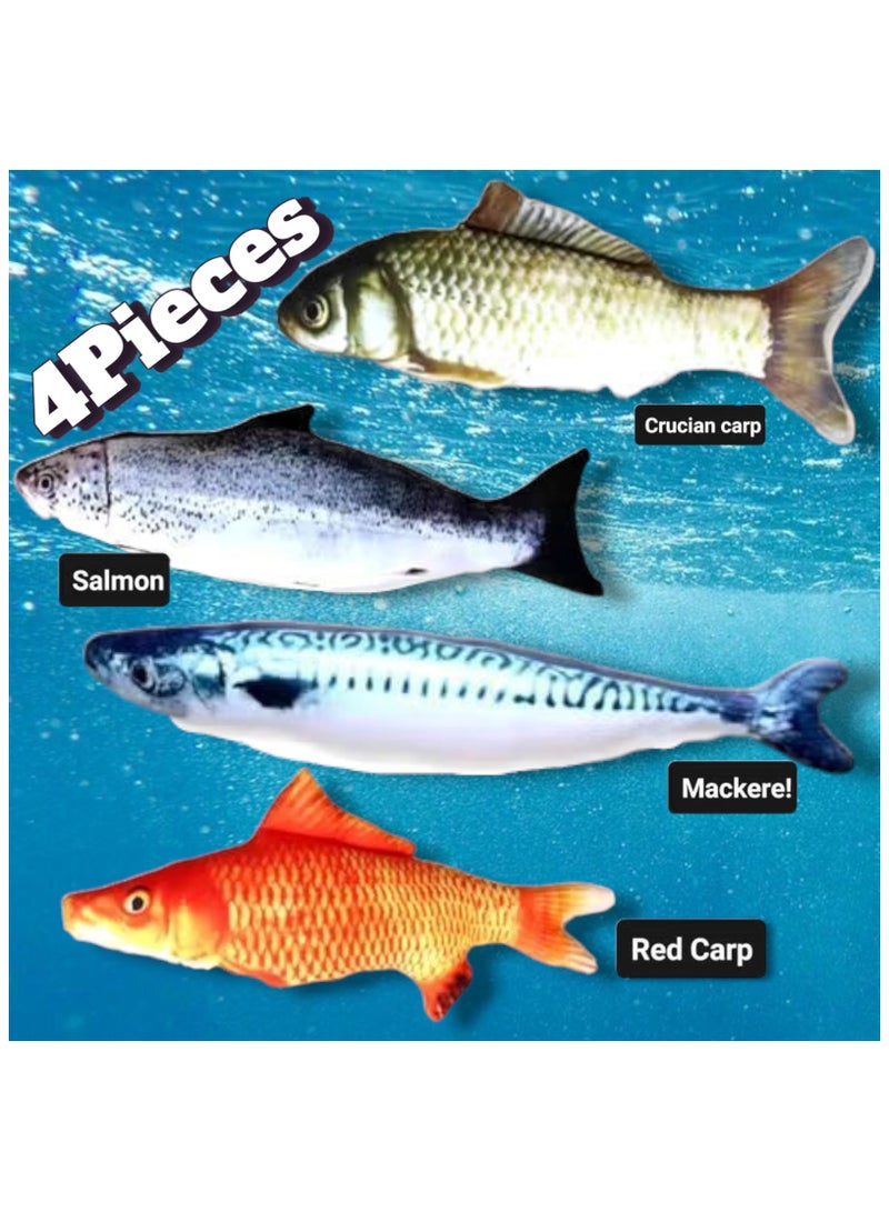 مجموعة 4 قطع العاب قطنية للقطط للعب فيها ناعمه و مخمليه ثلاثية الأبعاد عباره عن وساده على شكل أسماك منوعه نابضة بالحياة حجم كل وساده الحجم الفعلي لسمكة الحقيقية تستخدم للعب فيها مع القطط او لتزين المنزل على الاريكة او في السيارة - Image 1