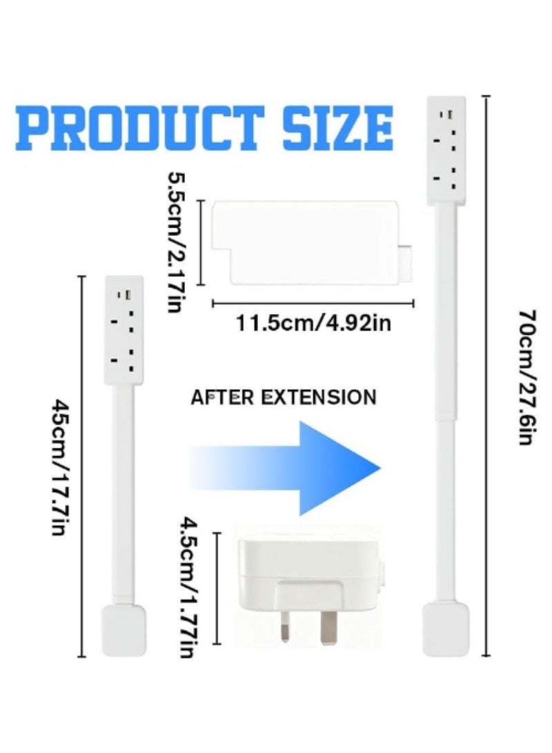 موسع مقبس كهربائي قابل لتعديل الطول مزود بمنفذ USB-A ومنفذ USB-C ومنفذي تيار متردد - يمكن تمديد مقبس الطاقة من 22 إلى 27 بوصة، ويدور 180 درجة، وسلك تمديد للوصول إلى الأماكن التي يصعب الوصول إليها خلف طاولات السرير والمكاتب والأرائك. - Image 5