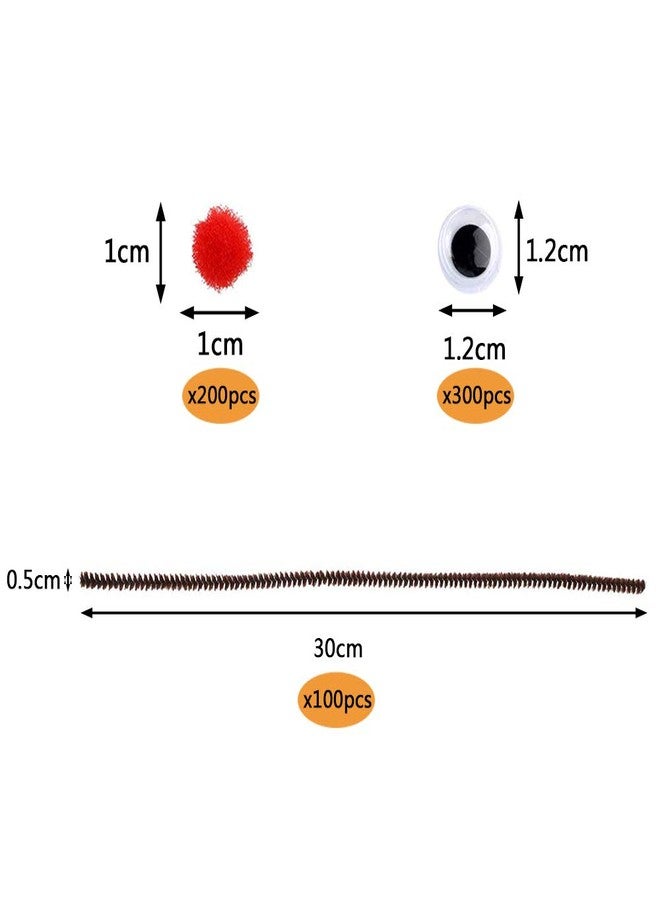 LEFUBABY 600-Piece Christmas Pipe Cleaner Set - Includes 100 Brown Chenille Stems, 200 Red Pom Poms, 300 Wiggle Eyes for Crafts & DIY Making - Image 2