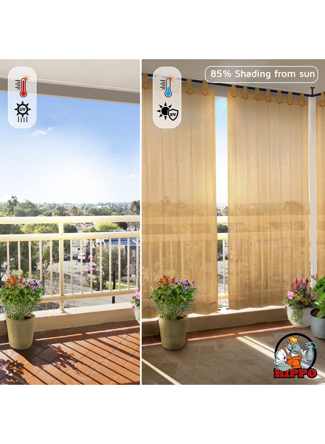 Hippo HIPPO - PE 85% Outdoor Sun Blocking Balcony Curtains Loop UV Protection, Sun Shading Light Filtering, Temperature Reducing 9 ft Long Door Curtain, Set of 2 pcs (Beige || 4.5FTX9FT) - Image 2