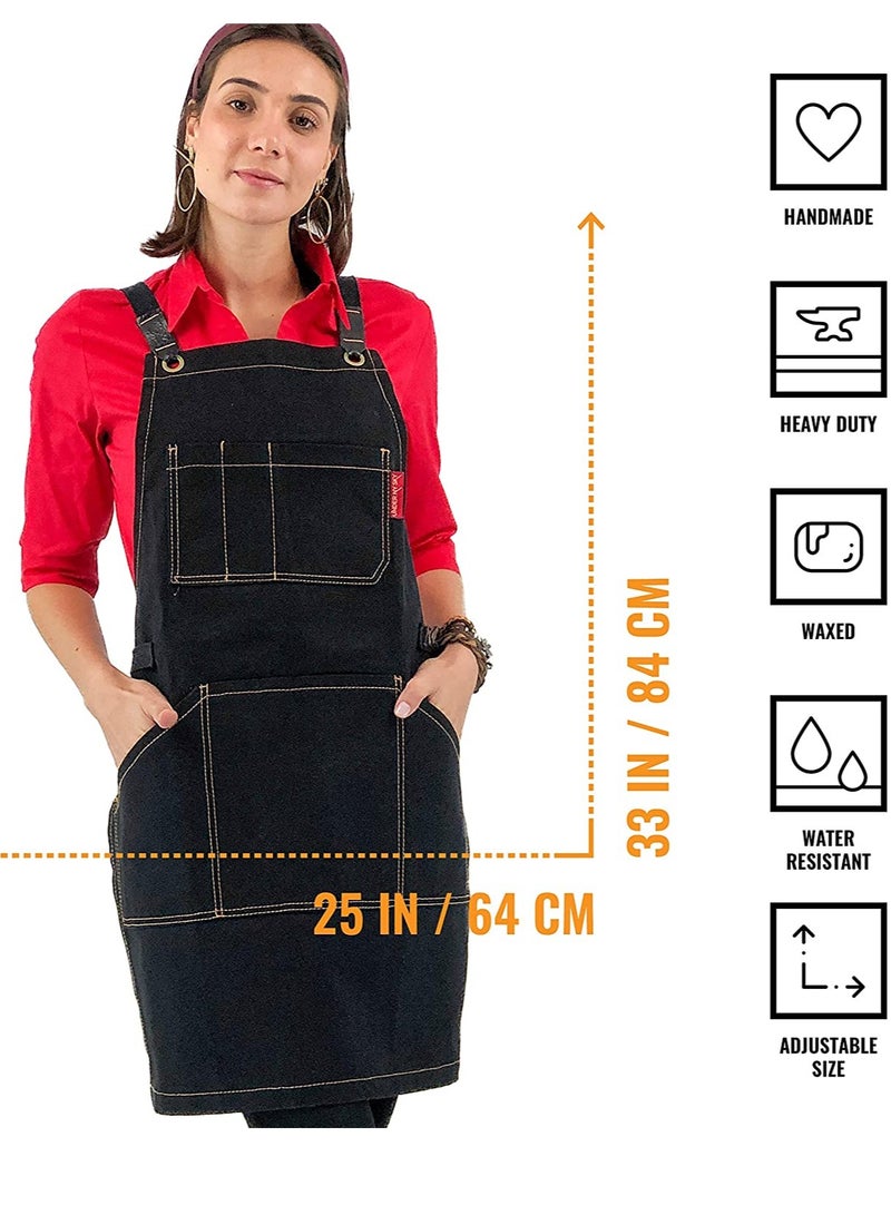 Excefore Tool Apron Canvas Heavy Duty Work with Pockets, Leather Reinforcement – Adjustable for Men, Women, Pro Mechanic, Welding, Woodwork, Blacksmith, Server Aprons - Image 3