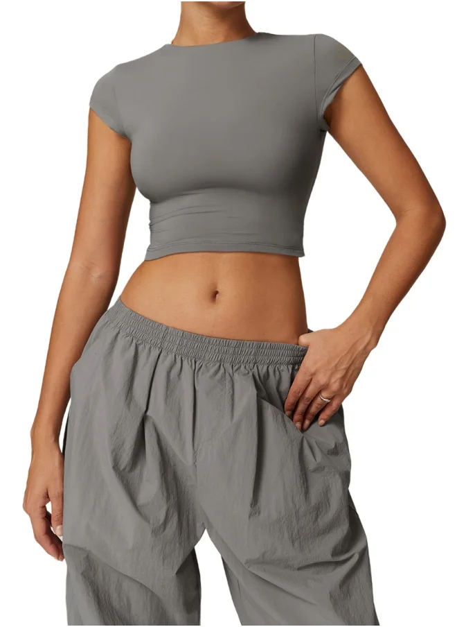 كون.يوغا Womens Crop Top Short Sleeves