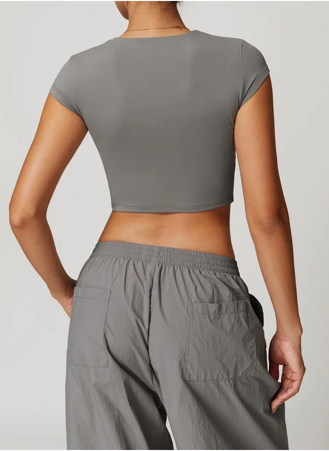 كون.يوغا Womens Crop Top Short Sleeves