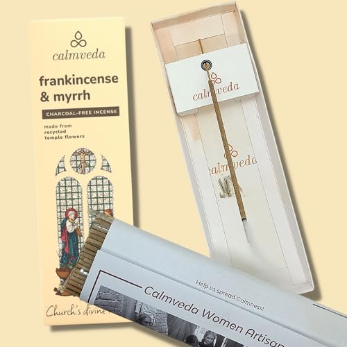 Calmveda Church Frankincense and Myrrh Incense - 80 Sticks, Charcoal Free, Handmade from Upcycled Flowers, Spiritual Healing Incense - Image 4