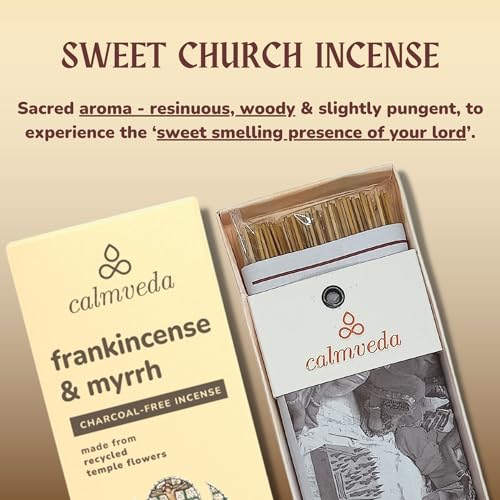 Calmveda Church Frankincense and Myrrh Incense - 80 Sticks, Charcoal Free, Handmade from Upcycled Flowers, Spiritual Healing Incense - Image 3