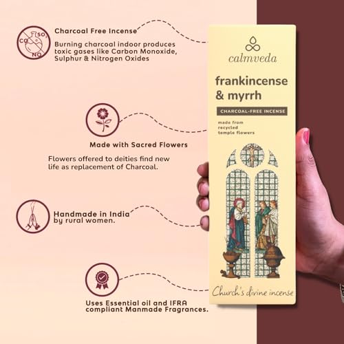 Calmveda Church Frankincense and Myrrh Incense - 80 Sticks, Charcoal Free, Handmade from Upcycled Flowers, Spiritual Healing Incense - Image 2