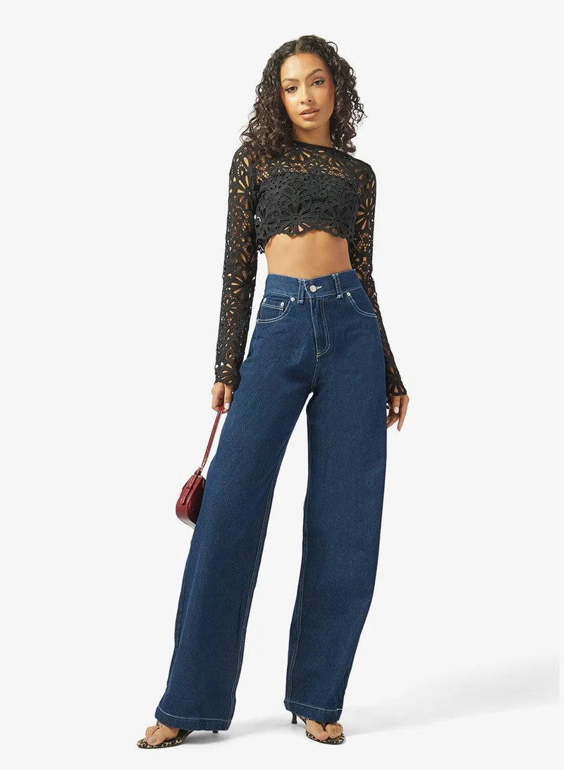 Ginger Mid Rise Wide Fit Jeans with Pleat Detail