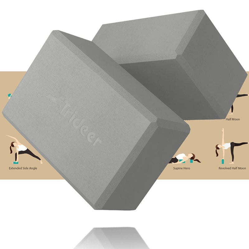 Trideer Trideer Yoga Blocks, Yoga Blocks 2 Pack, High Density EVA Foam Blocks, Supportive, Lightweight & Odor Resistant, Yoga Essentials for Yogi & Yogini, Yoga Accessories 9"x6"x3" (Gray)  - Image 1