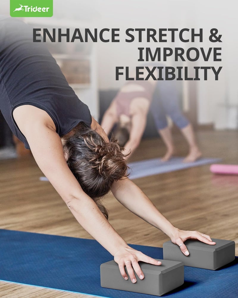 Trideer Trideer Yoga Blocks, Yoga Blocks 2 Pack, High Density EVA Foam Blocks, Supportive, Lightweight & Odor Resistant, Yoga Essentials for Yogi & Yogini, Yoga Accessories 9"x6"x3" (Gray)  - Image 4