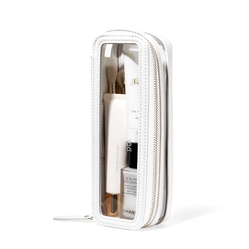 ROWNYEON Small Waterproof Toiletry Organizer Train Case, CLear Travel Makeup Bag for Women，Transparent Cosmetic Bag，Portable Makeup Case Organizer (White) - Image 1