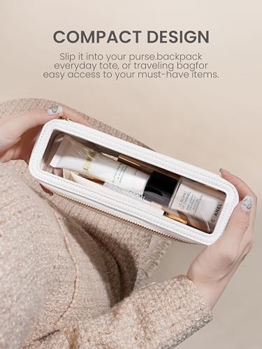 ROWNYEON Small Waterproof Toiletry Organizer Train Case, CLear Travel Makeup Bag for Women，Transparent Cosmetic Bag，Portable Makeup Case Organizer (White) - Image 5