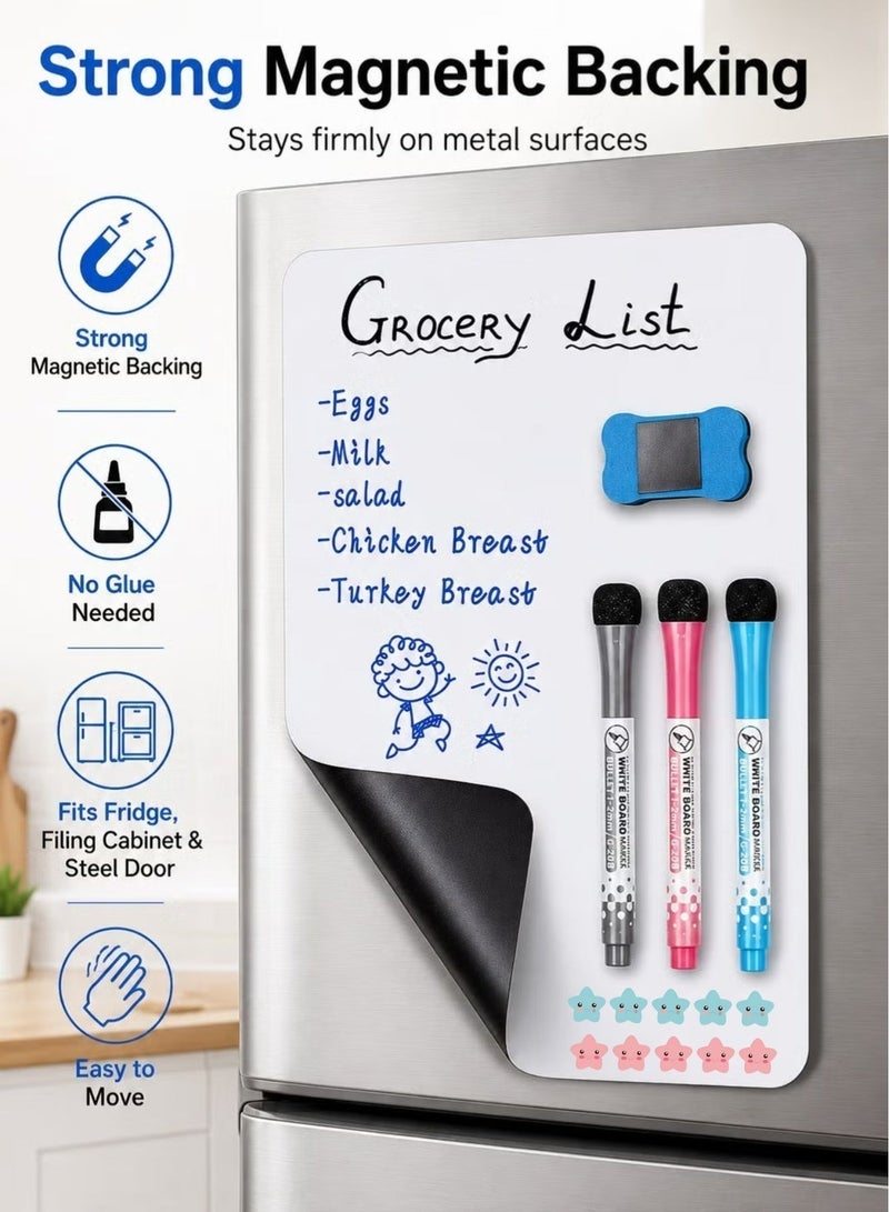 A4 Magnetic White Board , Dry Erase Boards, fridge whiteboard, magnetic dry erase board,A4 small magnetic whiteboard with 3 Markers and Board Eraser , small magnetic dry erase board,for Fridge Kitchen,home,Office ,21*30cm , White - Image 3