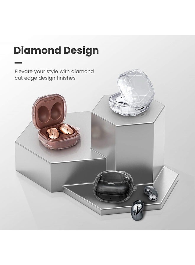 O Ozone Case Compatible with Samsung Galaxy Buds 2 Pro  Galaxy Buds 2  Galaxy Buds Pro Galaxy Buds Live Diamond pattern PC Protective Cover with Keychain -Transparent - Image 3