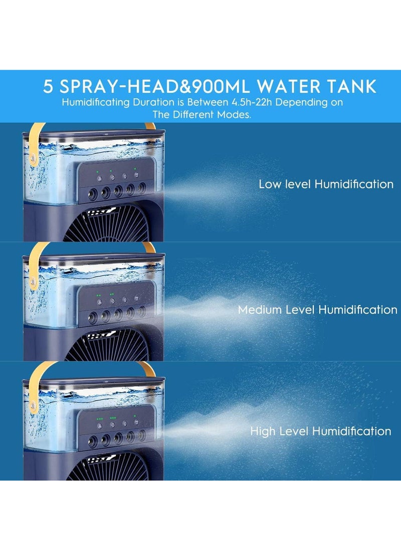 Portable Air Cooler with 7 LEDs Night Lights and Mist with 3 Speeds and Timer