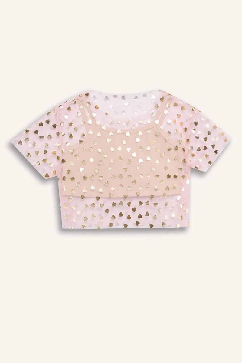 ديفاكتو Le Mabelle x DeFacto Baby Girl Heart Patterned Tulle T-Shirt