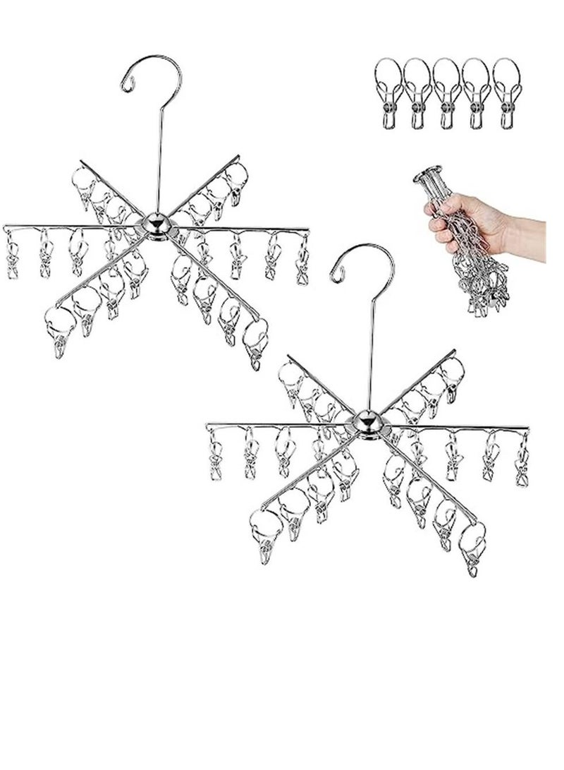Laundry Drying Rack, 24 Clips Clothes Hangers, Collapsible Metal Dryer Rack for Drying Underwear, Towel, Socks, Baby Clothes, Bras, Herbs 2 Pack - Image 1