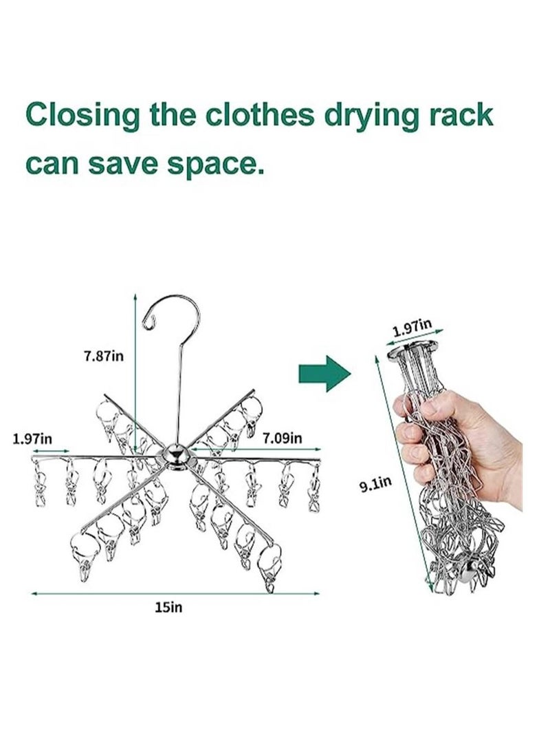 Laundry Drying Rack, 24 Clips Clothes Hangers, Collapsible Metal Dryer Rack for Drying Underwear, Towel, Socks, Baby Clothes, Bras, Herbs 2 Pack - Image 2