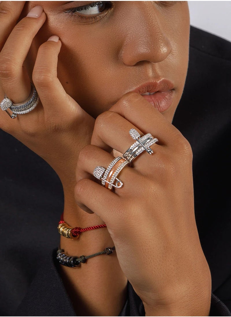 MONACO - morse code Love, Smile, Bonheur three-layer ring pin ring - Image 1
