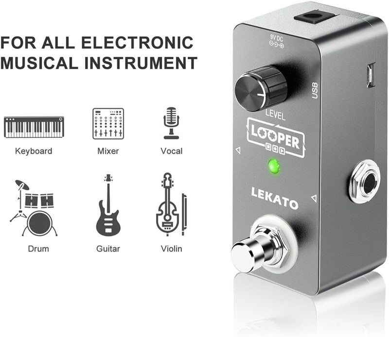 LEKATO Looper Guitar Effect Pedal Looper Guitar Pedal 5 Min Unlimited Overdubs Loop Pedal - Image 3