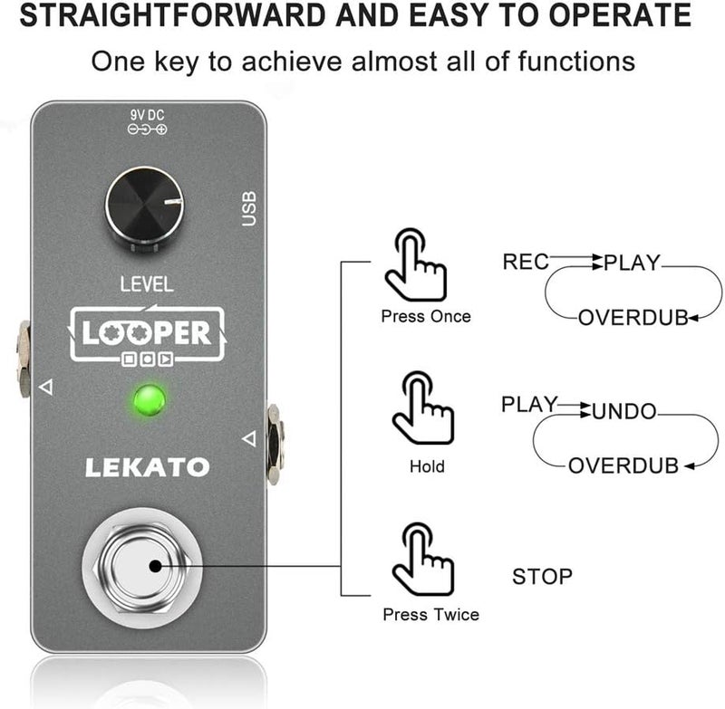 LEKATO Looper Guitar Effect Pedal Looper Guitar Pedal 5 Min Unlimited Overdubs Loop Pedal - Image 4